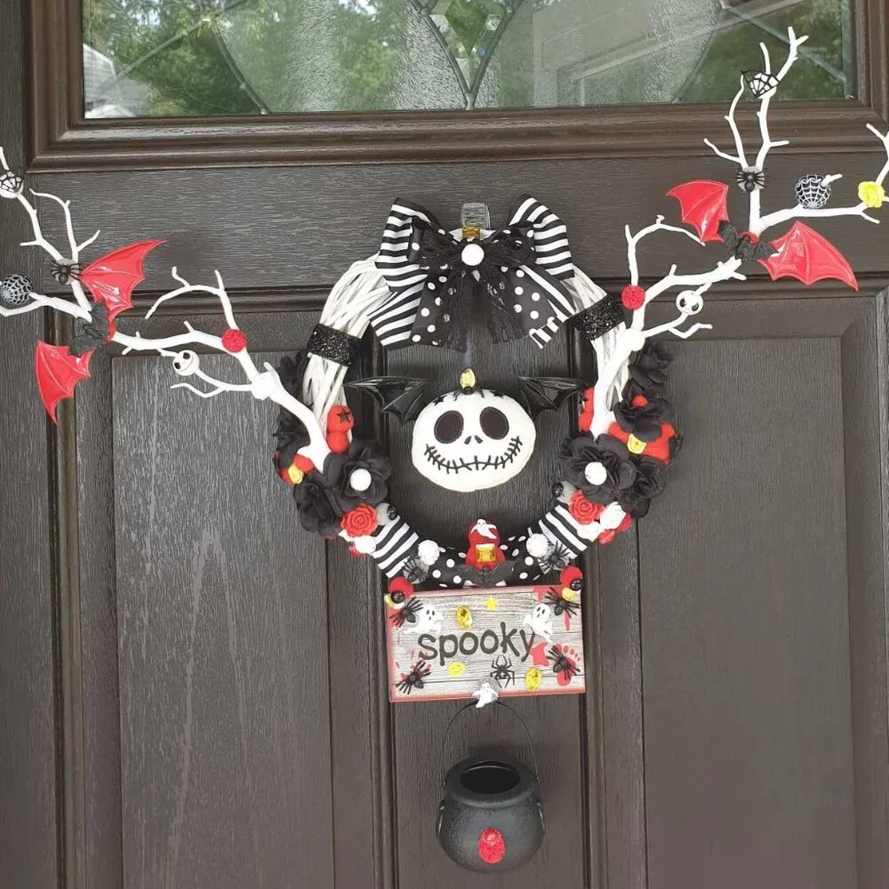 Halloween Wreath Hanger Wall Spooky Bat Decor Jack Skellington Door Hanger Sign